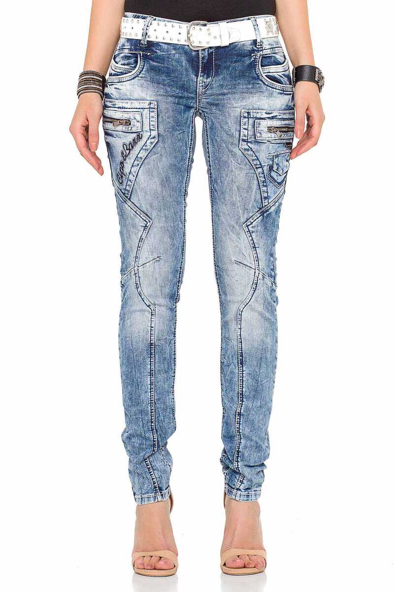 WD322 Mujeres Jeans delgados con una cintura baja en ajuste del flaco