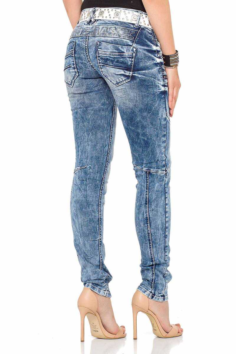 WD322 Mujeres Jeans delgados con una cintura baja en ajuste del flaco