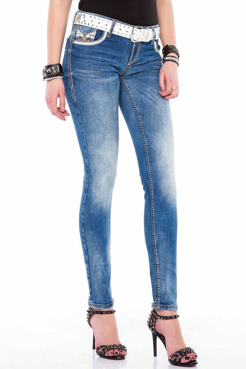 WD343 Jeans skinny pour femmes avec broderies sur les poches arrières