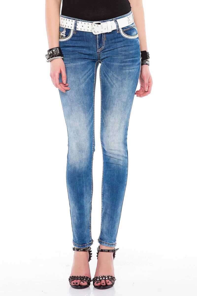 WD343 Jeans skinny pour femmes avec broderies sur les poches arrières