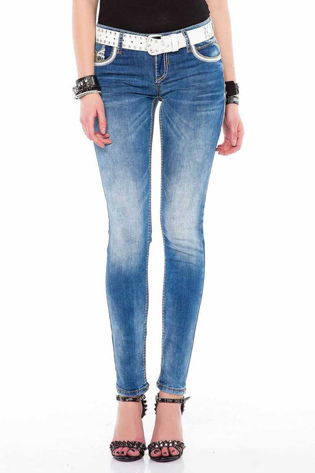 WD343 Damen Röhrenjeans mit Stickereien auf den Gesäßtaschen