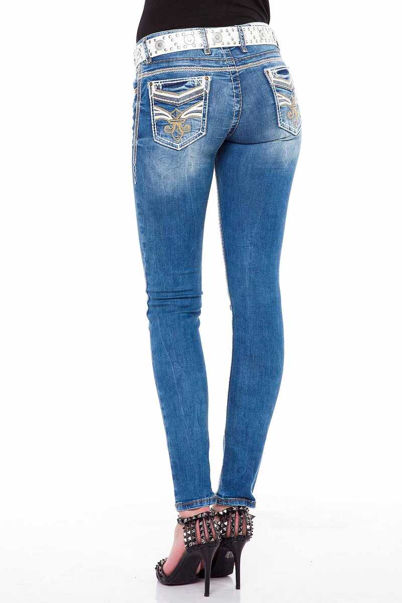 WD343 Women's Skinny Jeans with Embroidery on the Back Pockets