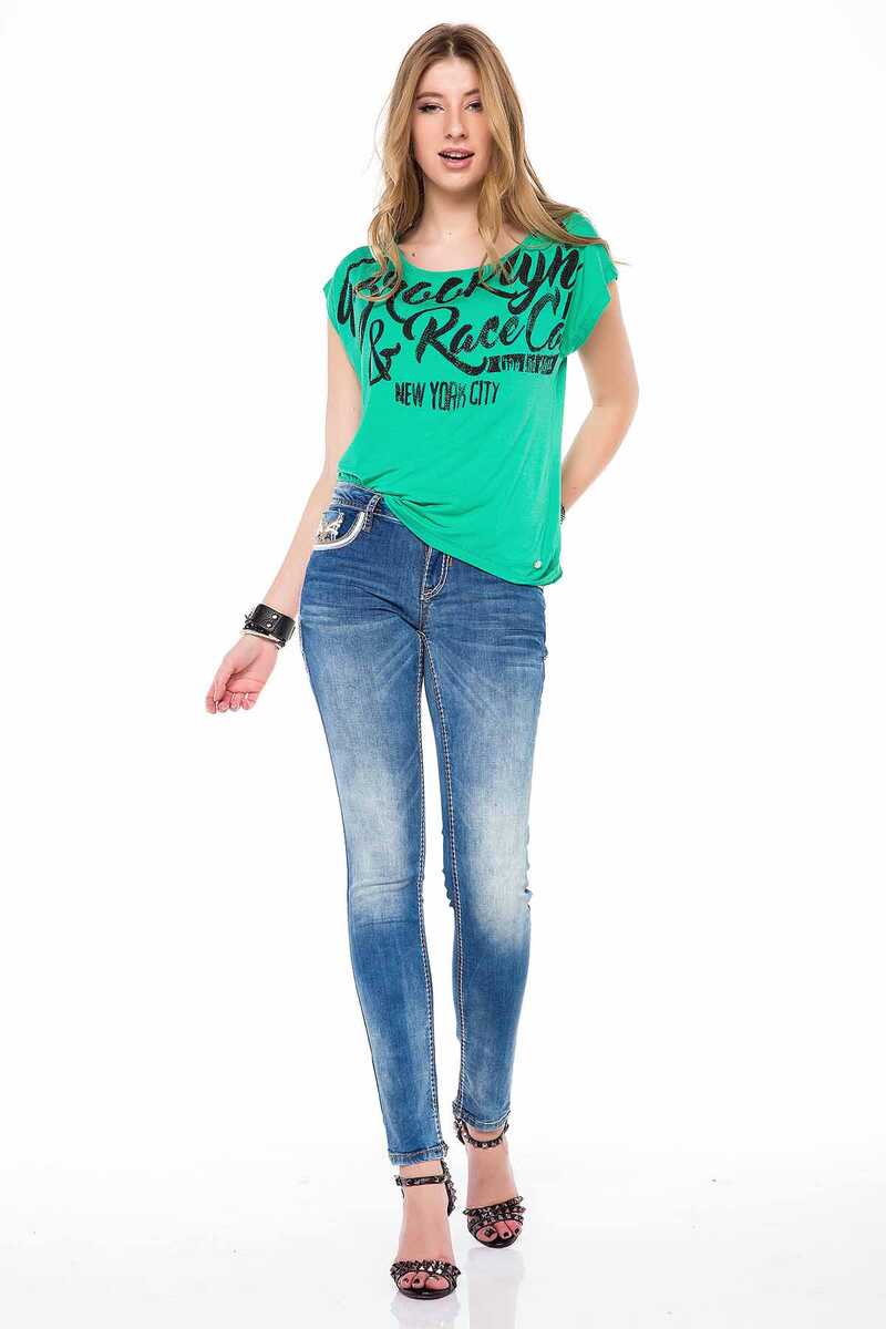 WD343 Women's Skinny Jeans with Embroidery on the Back Pockets