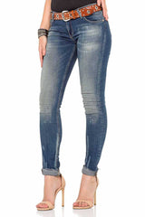 WD349 women comfortable jeans with trendy used elements