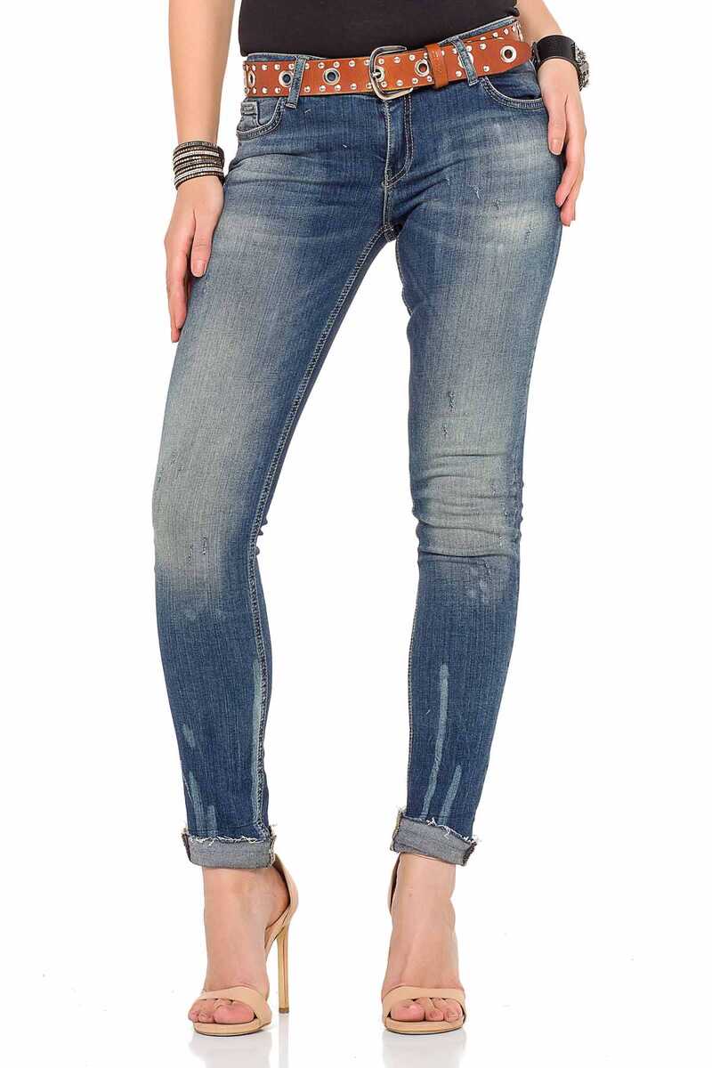 WD349 women comfortable jeans with trendy used elements