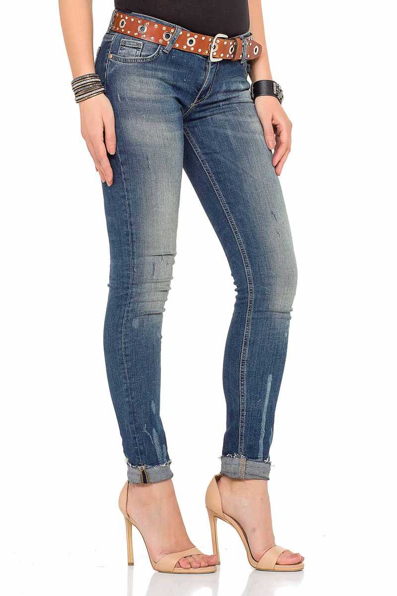 WD349 women comfortable jeans with trendy used elements