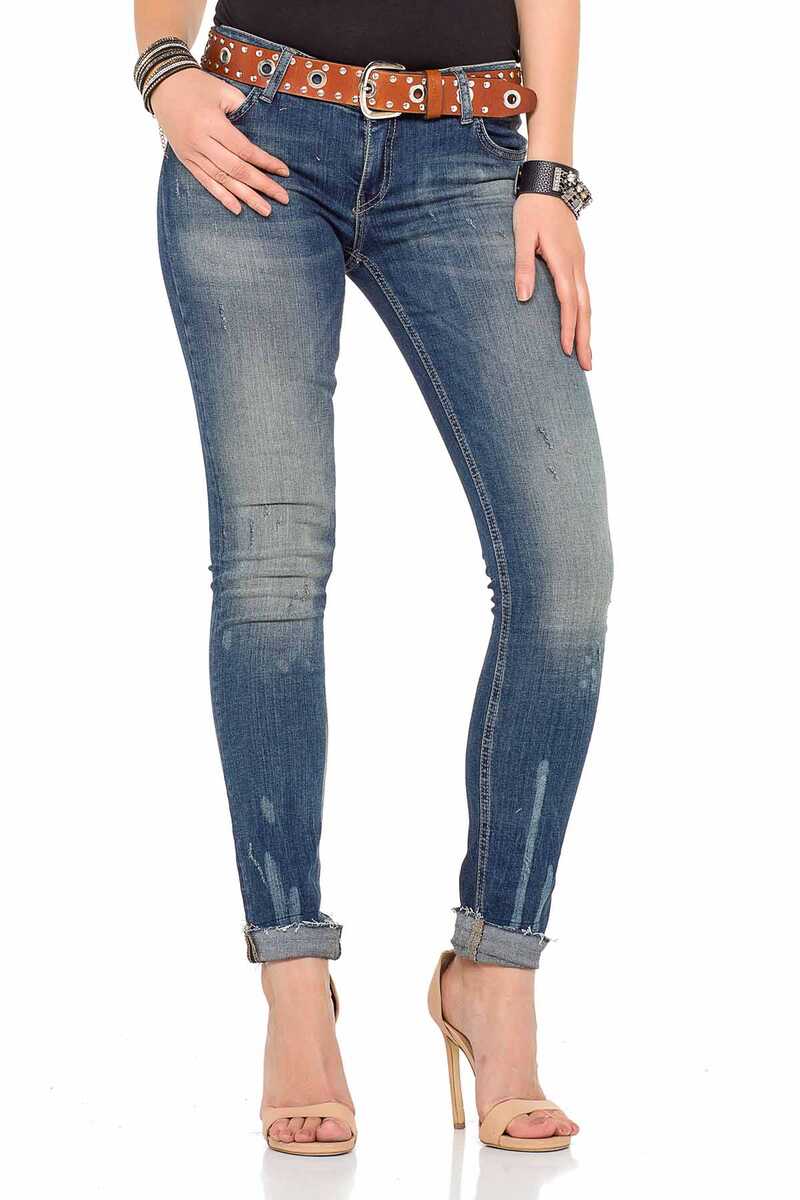 WD349 women comfortable jeans with trendy used elements