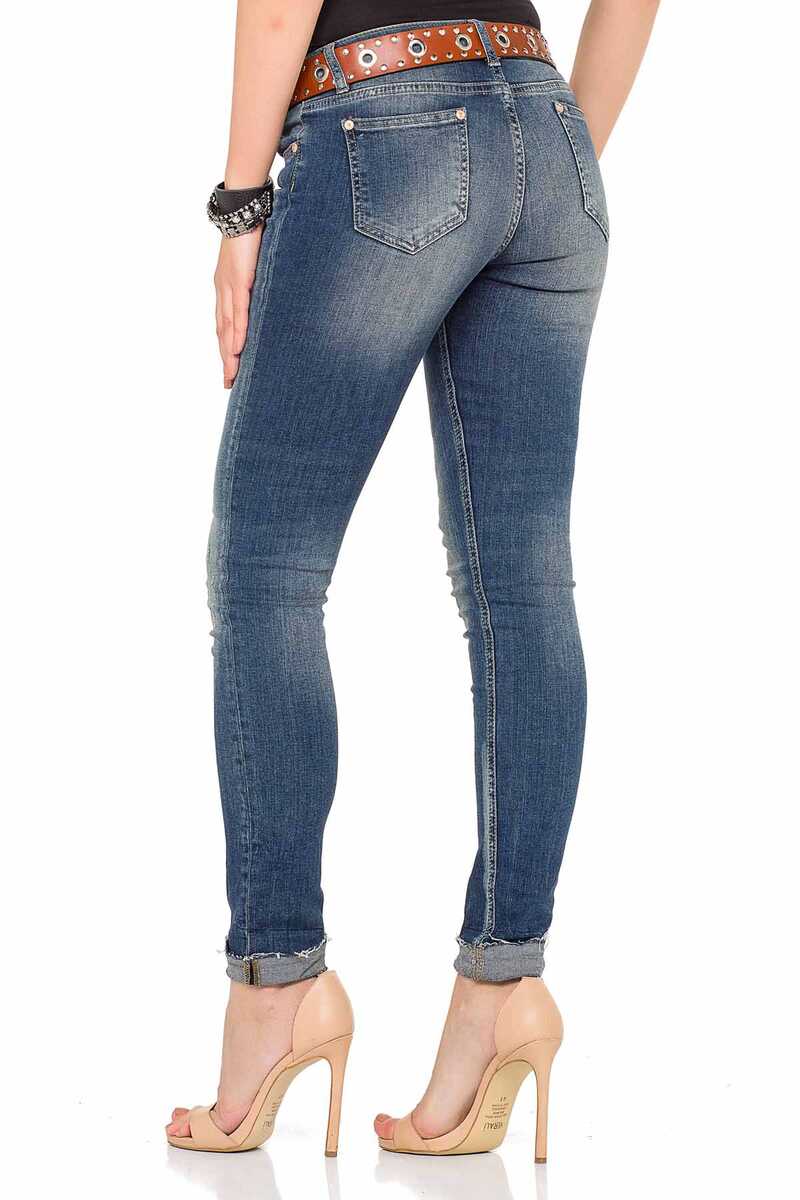 WD349 women comfortable jeans with trendy used elements