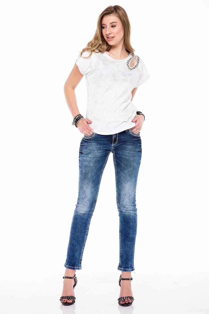 WD352 Femmes Slim-Fit Jeans avec des conceptions de coutures fraîches en ajustement droit