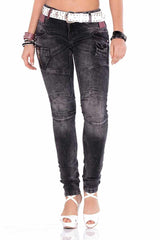 WD358 Jeans con costuras decorativas para Mujer