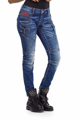 WD358 women comfortable jeans with fashionable decorative stitching