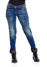 WD358 women comfortable jeans with fashionable decorative stitching