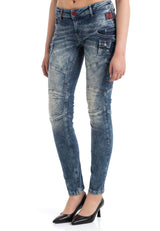 WD358 Comfortabele Dames Jeans met modieuze decoratieve Stiksels