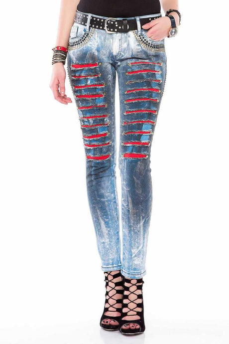 WD375 Women's tube jeans with gemstone bags in Skinny Fit