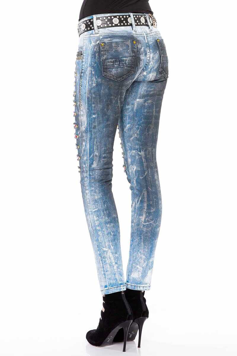 WD375 Women's tube jeans with gemstone bags in Skinny Fit