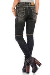 WD382 Slim-FIt Dames Jeans met extravagant Naaddesign in Straight Fit