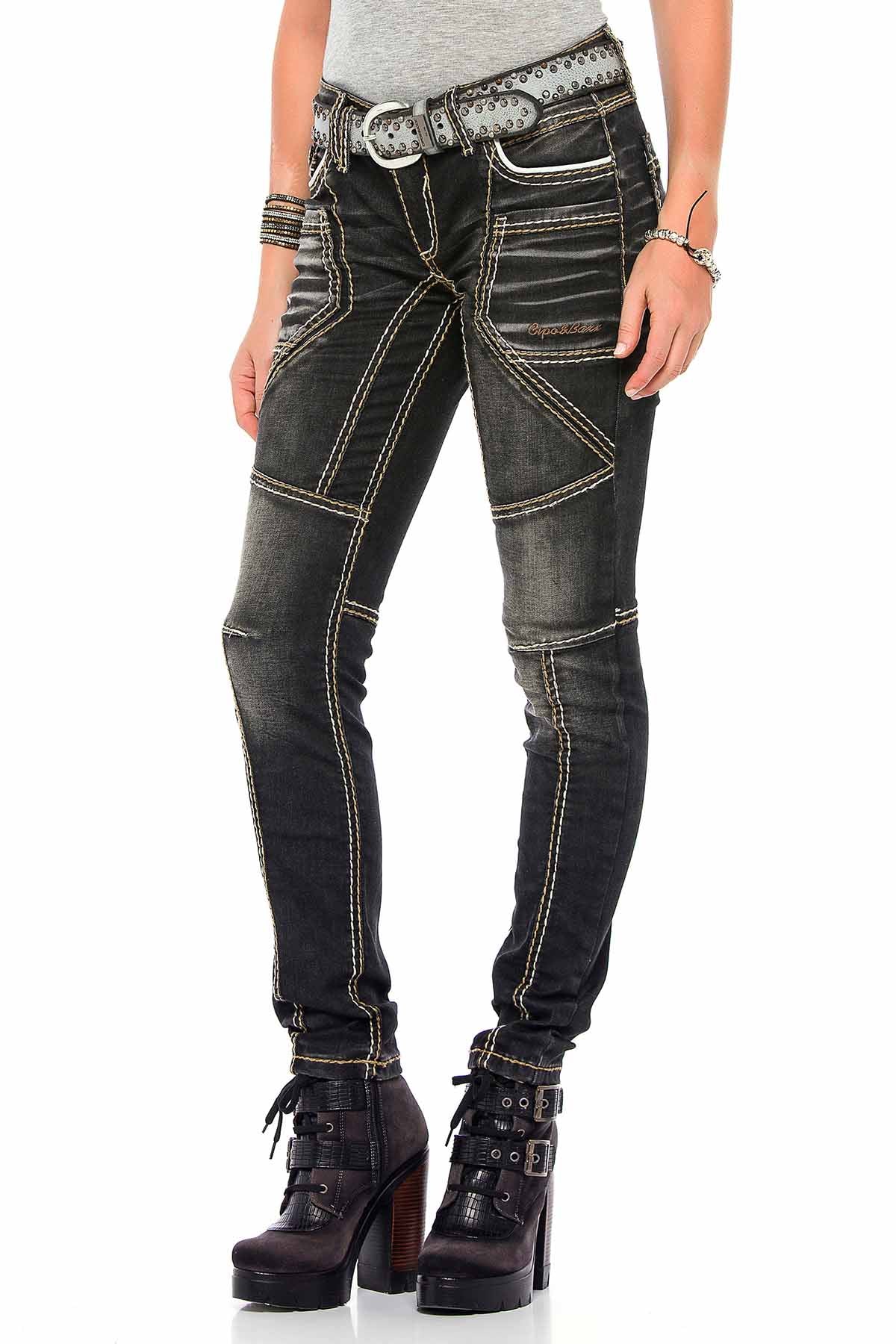 WD382 Jeans Slim-Fit para mujer con costuras decorativas