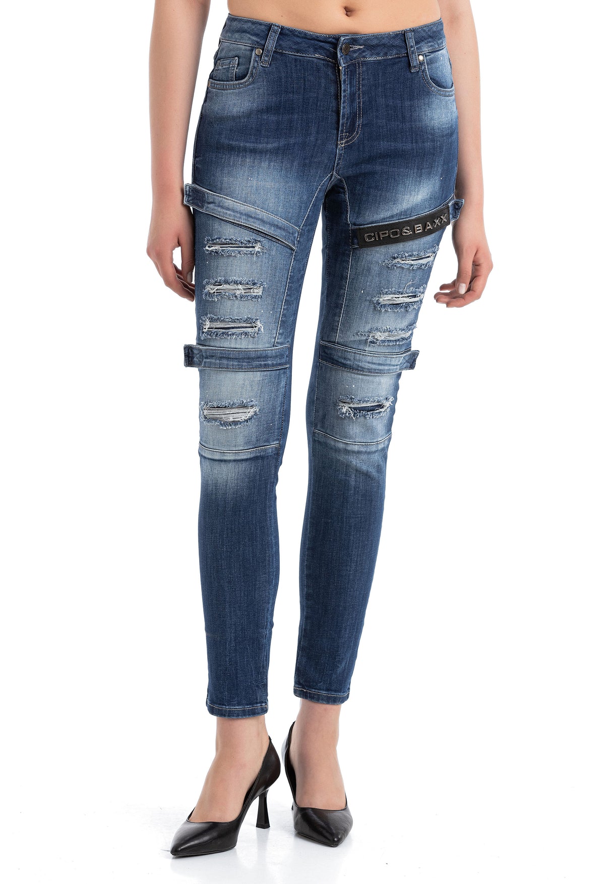 WD383 Women Skinny Jeans in a Cool Biker Look in a Skinny Fit