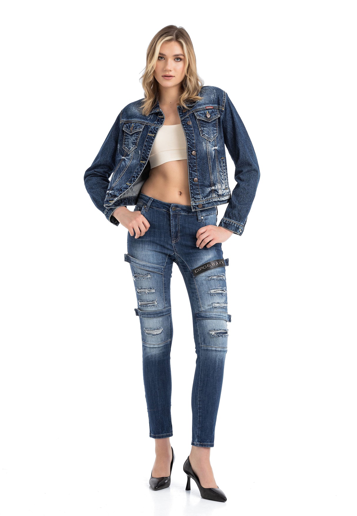 WD383 Women Skinny Jeans in a Cool Biker Look in a Skinny Fit