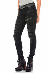 WD383 Jeans skinny pour femmes, look motard cool