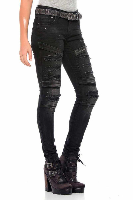 WD383 Skinny Fit Dames Jeans in coole Biker-Look 