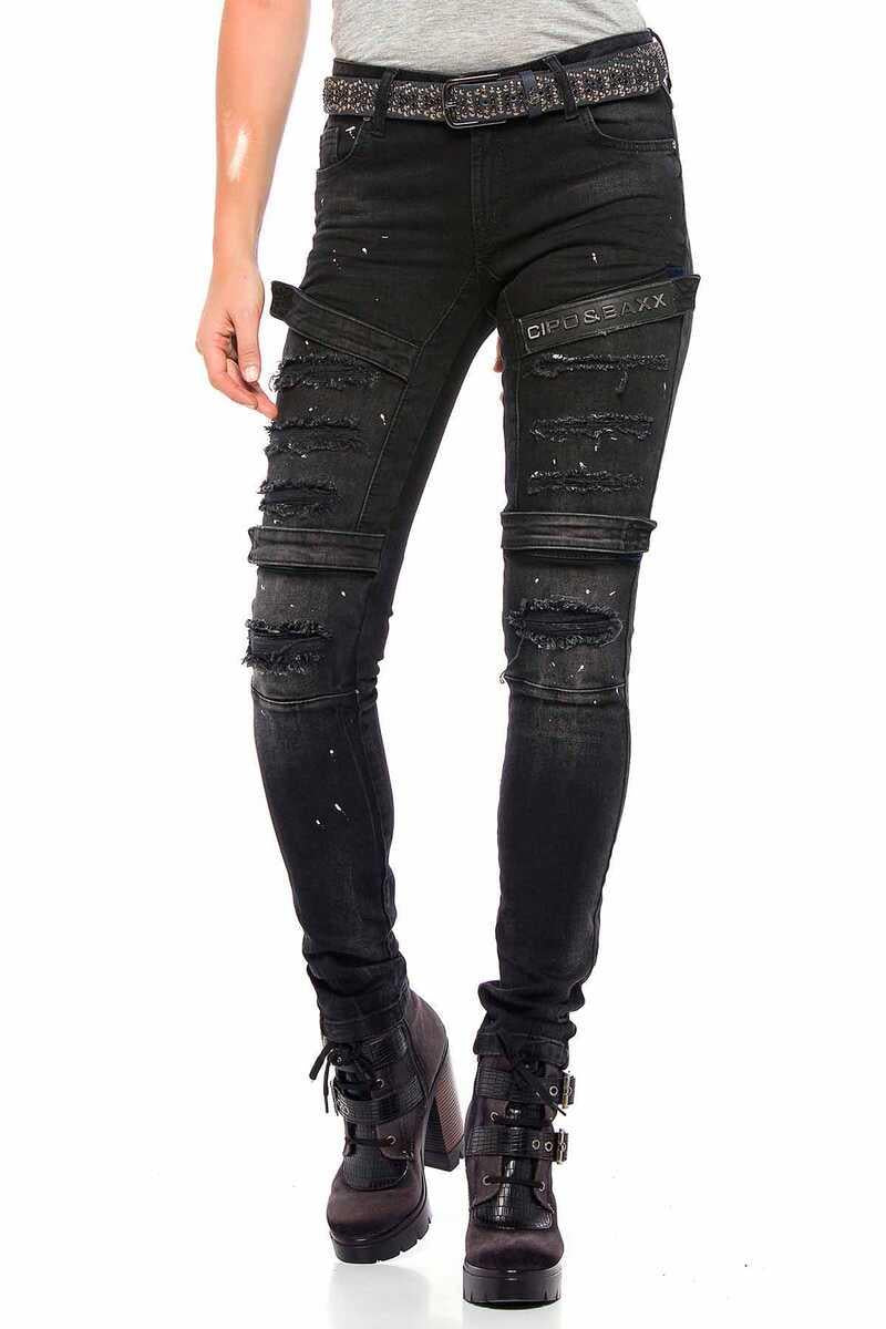 WD383 Jeans skinny pour femmes, look motard cool