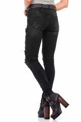 WD383 Jeans skinny pour femmes, look motard cool