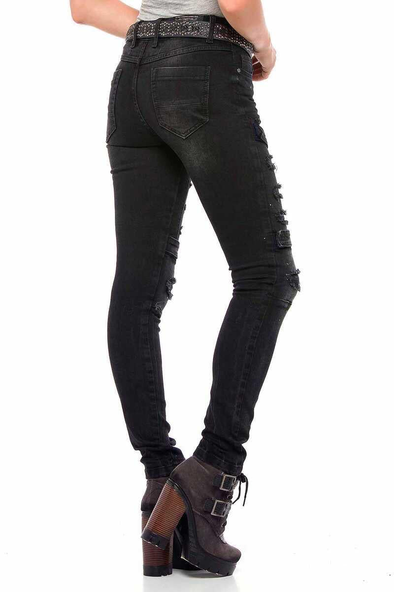 WD383 Jeans skinny pour femmes, look motard cool