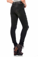 WD383 Jeans Skinny para mujeres estilo motociclista 