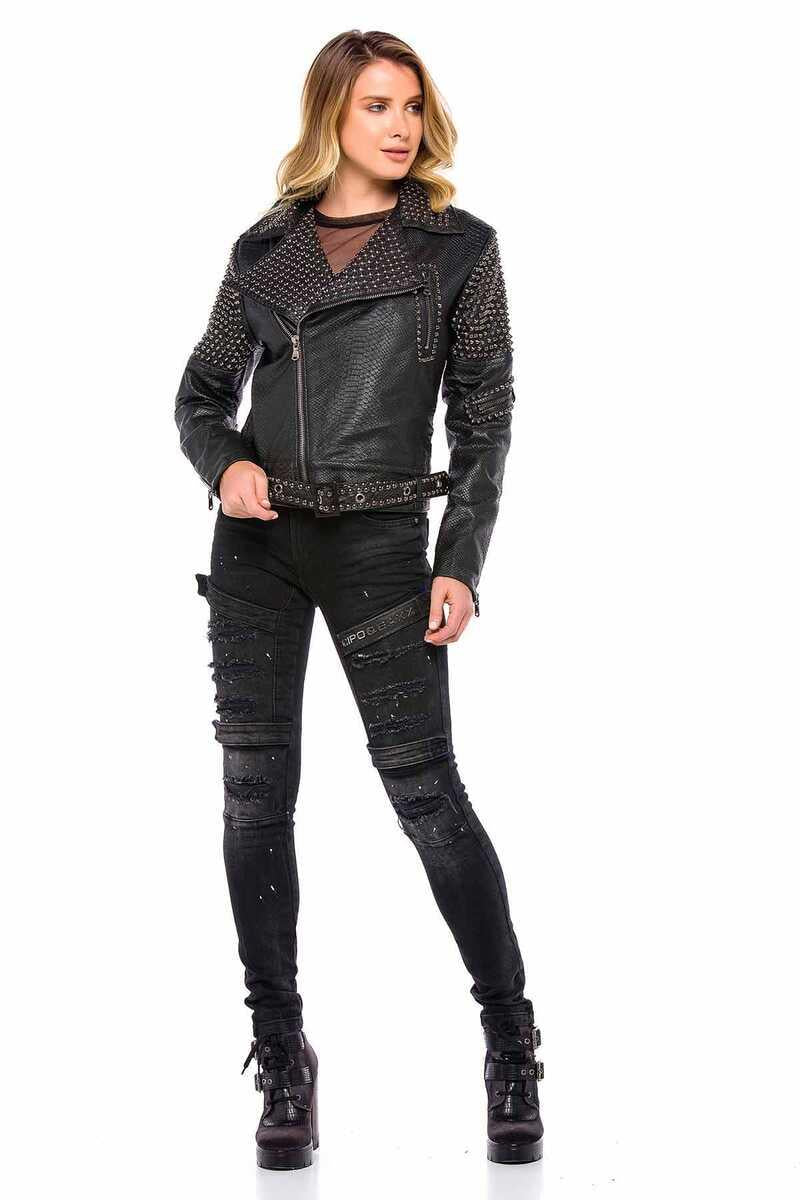 WD383 Jeans skinny pour femmes, look motard cool