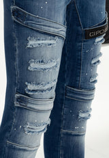 WD383 Jeans skinny pour femmes, look motard cool