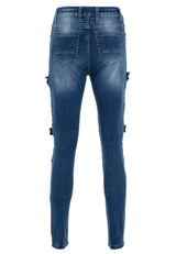 WD383 Jeans skinny pour femmes, look motard cool