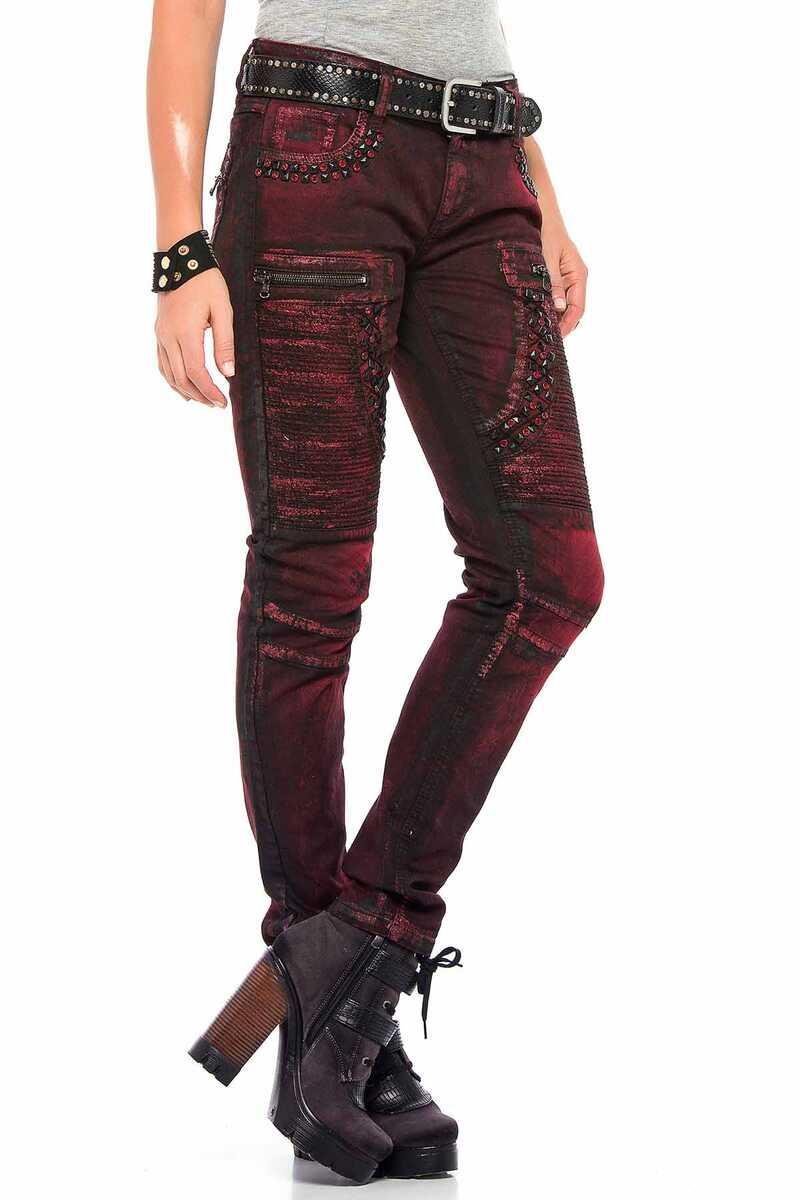 WD388 jeans confortables pour femmes avec rivets fantaisie en slim fit