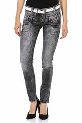 WD431 Women's tube jeans with a trendy double covenant