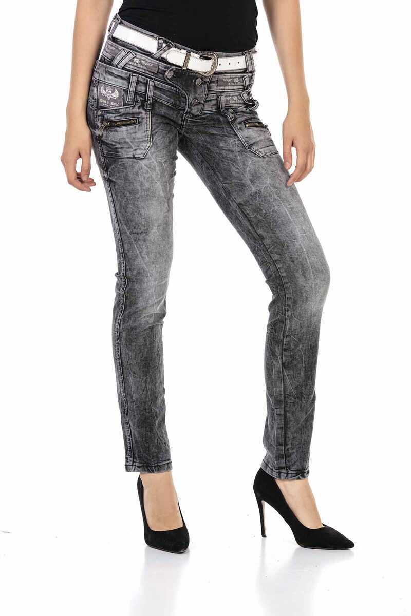 WD431 Damen Röhrenjeans mit trendigem Doppelbund