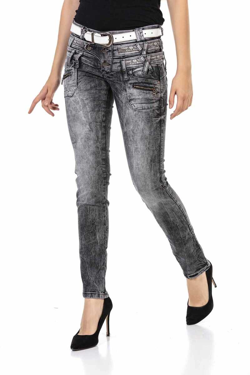 WD431 Women's tube jeans with a trendy double covenant