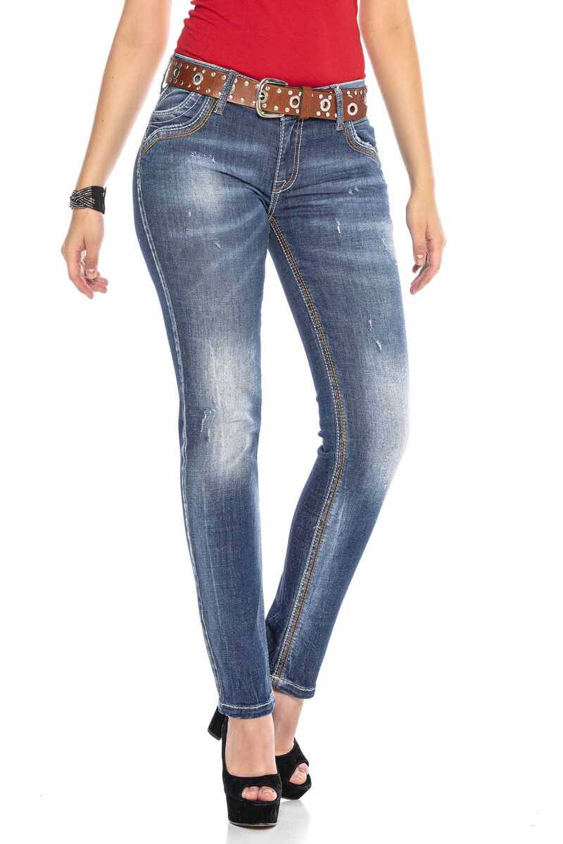 WD433 Women jeans slim-fit con cuciture color contrasto