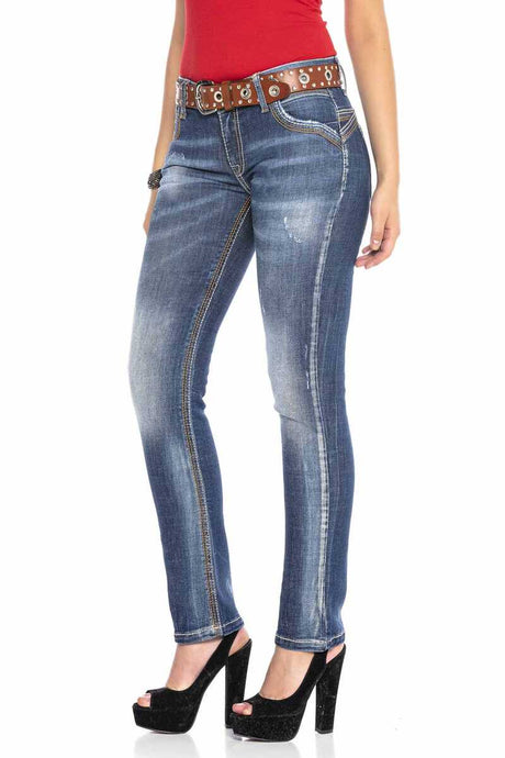 WD433 Women jeans slim-fit con cuciture color contrasto