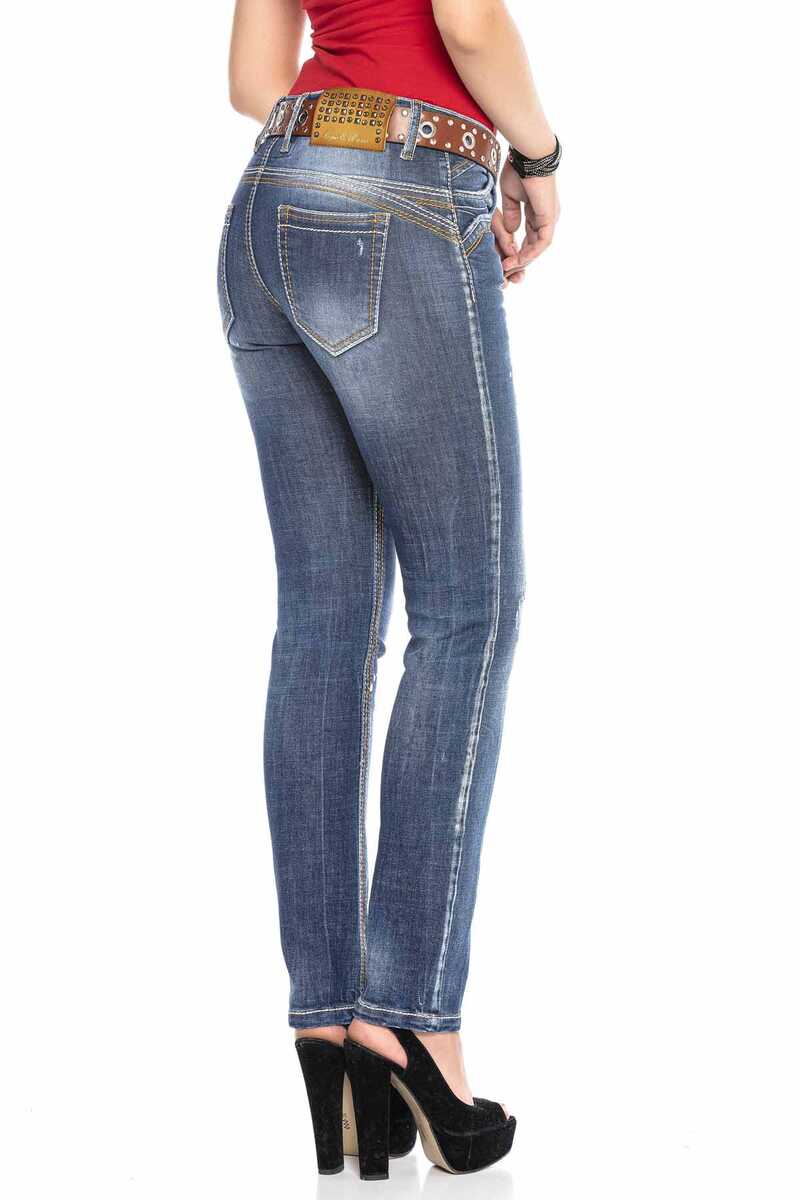 WD433 Femmes Slim-Fit Jeans avec des coutures de couleur contrastée