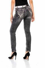 WD436 Women Slim-Fit Jeans con bordados llamativos