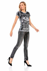 WD436 women Slim-Fit jeans with striking embroidery