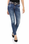 WD441 women slim-fit jeans with trendy contrast stitching