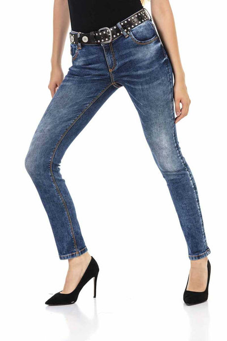 WD441 women slim-fit jeans with trendy contrast stitching