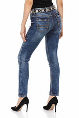 WD441 women slim-fit jeans with trendy contrast stitching