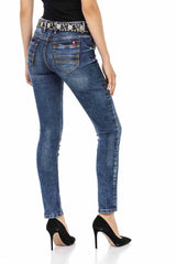 WD441 women slim-fit jeans with trendy contrast stitching