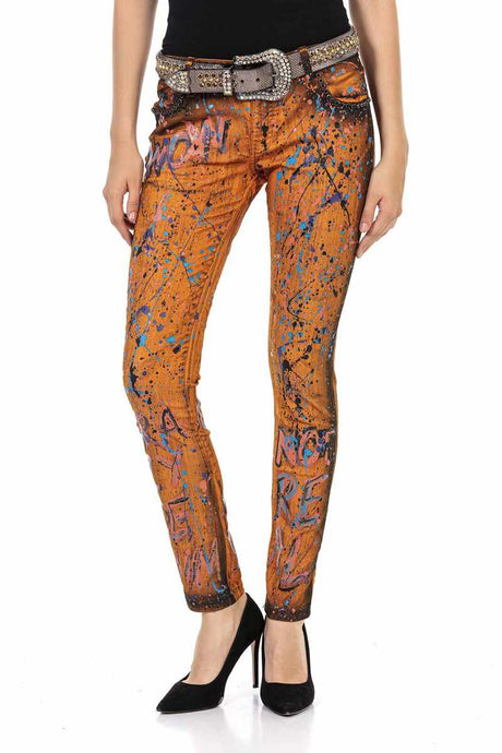 WD445 women Slim-Fit jeans with cool all-over pattern