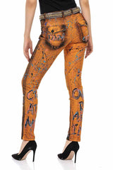 WD445 women Slim-Fit jeans with cool all-over pattern