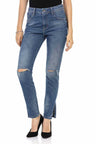 WD448 women comfortable jeans with cool destroyed elements