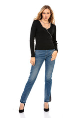 WD449 Women Comfortable Jeans with a trendy side slot