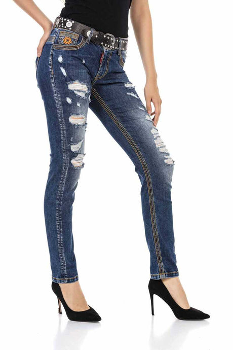 WD455 Damen Slim-Fit-Jeans in knalligem Design